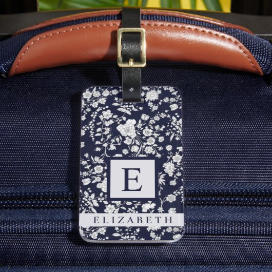 Maßgeschneiderte dunkelblaublütenweiße Blume Gepäckanhänger (Vorderseite Insitu 2)