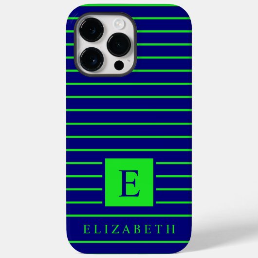 Maßgeschneiderte, dunkelblaue Neon Lime Green Stre Case-Mate iPhone Hülle (Rückseite)