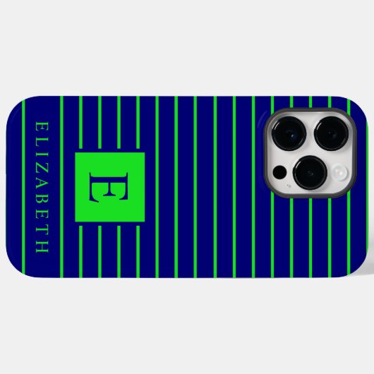 Maßgeschneiderte, dunkelblaue Neon Lime Green Stre Case-Mate iPhone Hülle (Rückseite (Horizontal))