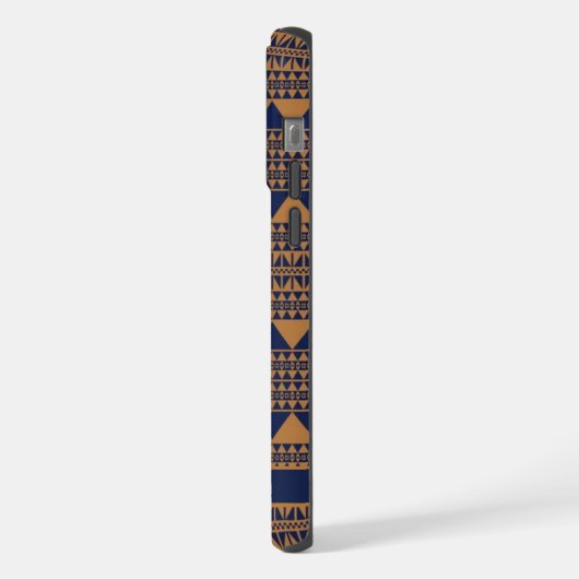 Maßgeschneiderte, dunkelbraune, blaue Azteken aus iPhone Hülle (Linke Seite)