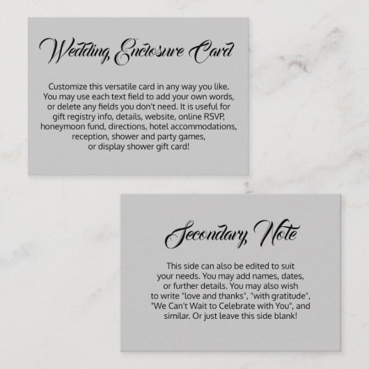 Maßgeschneiderte, einfache DIY Versatile Light Gra Begleitkarte (Vorne/Hinten)