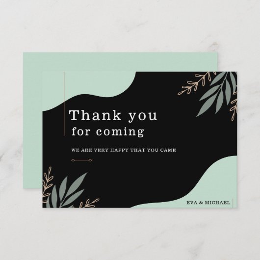 Maßgeschneiderte einfache moderne Hochzeitsschwarz Dankeskarte (Vorne/Hinten)