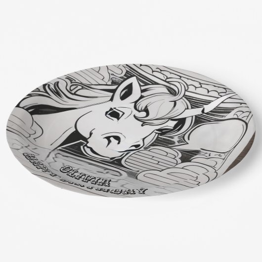 Maßgeschneiderte Einhornfärbung in Party Pappteller (Schrägansicht)