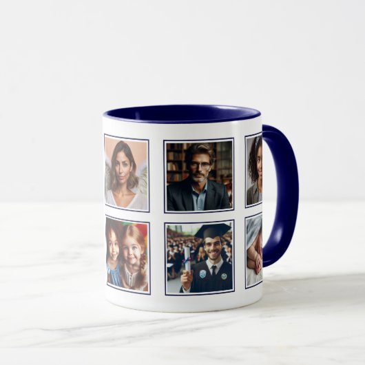 Maßgeschneiderte Elegant zehn Foto Collage Navy Bl Tasse (VorderseiteRechts)