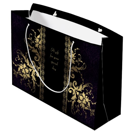 Maßgeschneiderte elegante Black and Gold-Geschenkt Große Geschenktüte (Rückseite Schrägansicht)