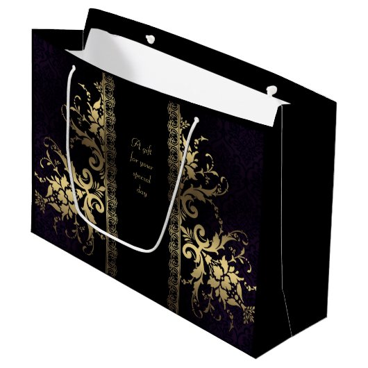 Maßgeschneiderte elegante Black and Gold-Geschenkt Große Geschenktüte (Vorderseite Schrägansicht)