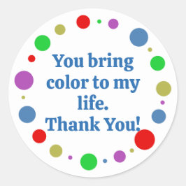 Maßgeschneiderte farbige Orbit Vielen Dank Runder Aufkleber