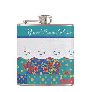 Maßgeschneiderte Floral auf Aquamarin, Imitate auf Flachmann