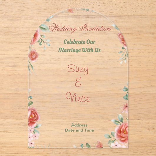 Maßgeschneiderte, floral Clear Akryllische Einladu Acryleinladungen (Vorderseite)