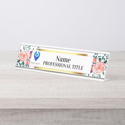 Maßgeschneiderte Floral Name Plakate mit Logo und Schreibtischnamensplakette (Vorderseite )