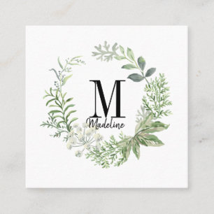 Maßgeschneiderte florale Monogramm-Grünfolien Quadratische Visitenkarte