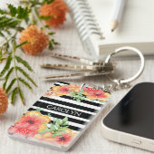 Maßgeschneiderte, florale Wasserfarben Schwarz-wei Schlüsselanhänger (Vorderseite rechts)