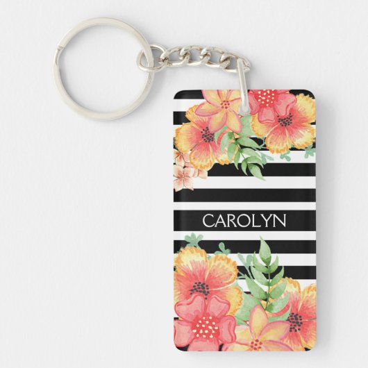 Maßgeschneiderte, florale Wasserfarben Schwarz-wei Schlüsselanhänger (Vorderseite)