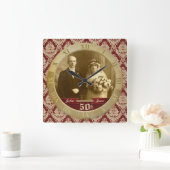 Maßgeschneiderte Foto Clock Red Damask Roman Numer Quadratische Wanduhr (Zuhause)