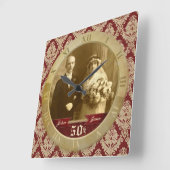 Maßgeschneiderte Foto Clock Red Damask Roman Numer Quadratische Wanduhr (Winkel)