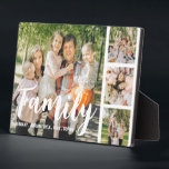 Maßgeschneiderte Foto Collage Plaque Fotoplatte<br><div class="desc">Diese moderne Collage aus Foto ist das ideale Geschenk für Ihre Familie. Vier Ihrer Lieblingsfotos, der FAMILY-Text in einem lustigen Script-Schriftart und dann personalisieren Sie mit Ihren Namen. Fantastisch als Weihnachten, Abschluss, Geburtstag oder Geschenk für jede andere besondere Gelegenheit, der Schriftart Stil, Größe und Farbe kann durch Klicken auf den...</div>