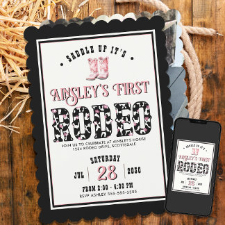 Maßgeschneiderte Foto First Rodeo Girls 1. Geburts Einladung