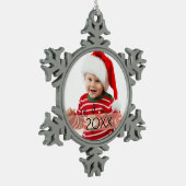 Maßgeschneiderte Foto Jahr-Ornament Schneeflocken Zinn-Ornament (Links)