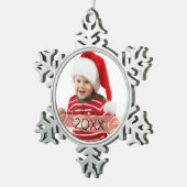 Maßgeschneiderte Foto Jahr-Ornament Schneeflocken Zinn-Ornament (Rechts)