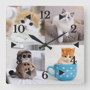 Maßgeschneiderte Foto Niedlich Cat Quadratische Wanduhr