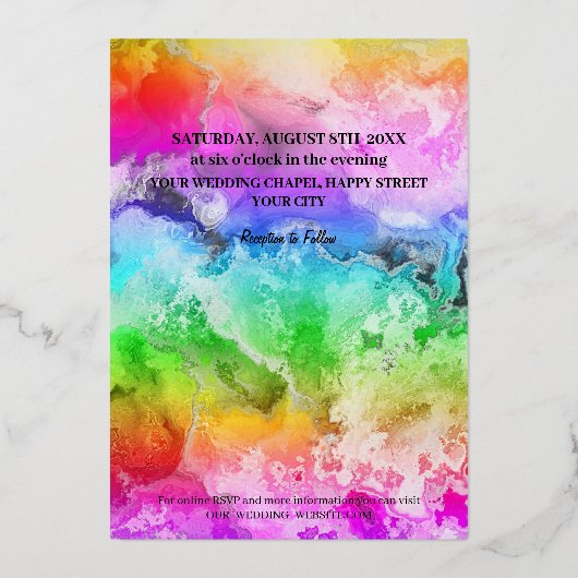 Maßgeschneiderte Foto- und Aquarellschwulenhochzei Folieneinladung (Rückseite)