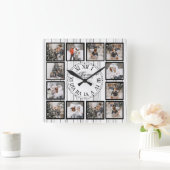 Maßgeschneiderte Fotocollage mit Zitat Quadratische Wanduhr (Zuhause)