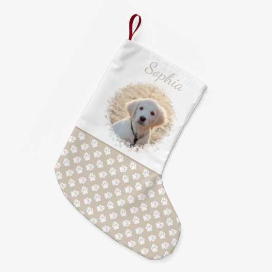 Maßgeschneiderte Fotoplatte für Heimtiere mit Beig Kleiner Weihnachtsstrumpf (Vorderansicht (hängend))