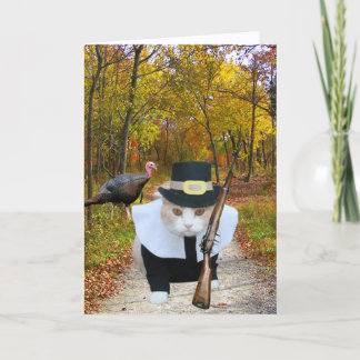 Maßgeschneiderte Funny Cat/Kitty Pilgrim Feiertagskarte