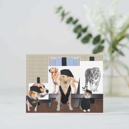 Maßgeschneiderte Funny Pet Art Class Postkarte (Stehend Vorderseite)