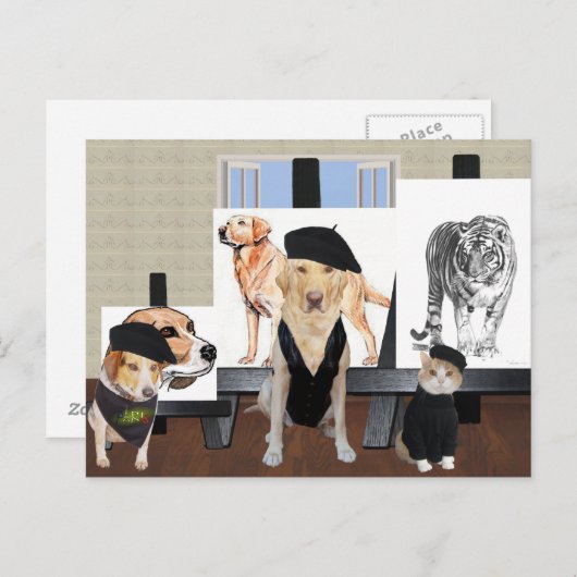 Maßgeschneiderte Funny Pet Art Class Postkarte (Vorne/Hinten)