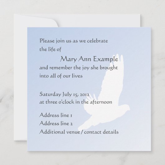 Maßgeschneiderte Gedenkstätte / Geweckt / Lebendbe Einladung (Rückseite)