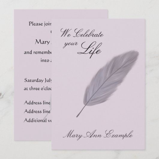 Maßgeschneiderte Gedenkstätte / Lebensbeerdigung ( Einladung (Vorne/Hinten)