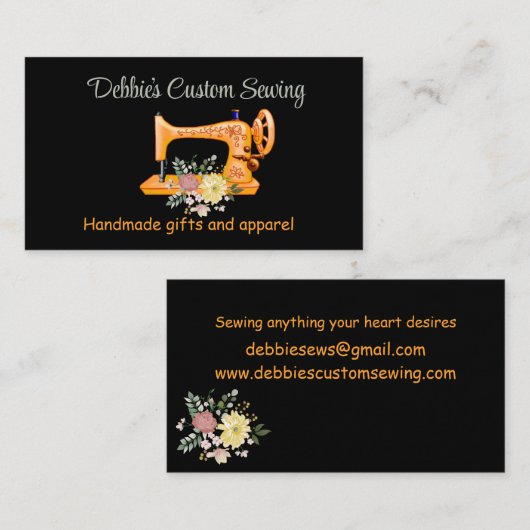Maßgeschneiderte Gelbe Nähmaschine auf schwarz Visitenkarte (Vorne/Hinten)