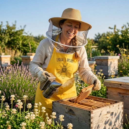 Maßgeschneiderte gelbe Schürze mit Bienenstrahlung