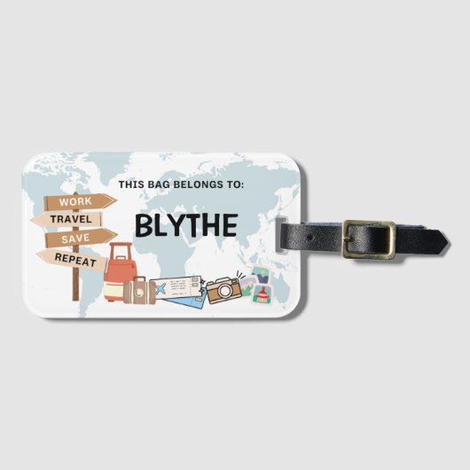 Maßgeschneiderte Gepäckmarke - Arbeiten, Reisen, G Gepäckanhänger (Vorderseite (Horizontal))