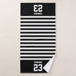 Maßgeschneiderte gestreifte Sportarten mit Namen Badehandtuch