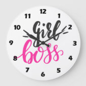 Maßgeschneiderte Girl Boss Pink Black 10.75" Runde Große Wanduhr (Vorderseite)