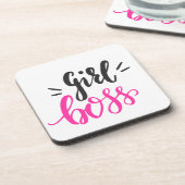 Maßgeschneiderte Girl Boss Typografie Pink Black Getränkeuntersetzer (Linke Seite)
