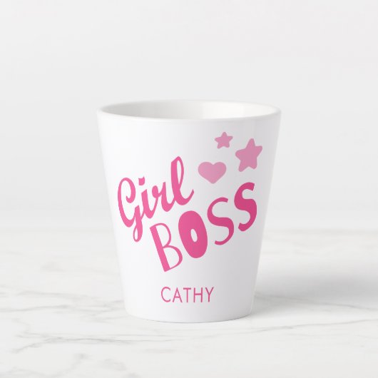 Maßgeschneiderte Girl Boss Typografie Pink Hearts Milchtasse (Vorderseite)