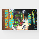 Maßgeschneiderte glühende Orange Monster Truck Boy Banner (Horizontal)
