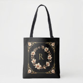 Maßgeschneiderte Gold Floral & Leaf Monogramm Tasche (Vorderseite)
