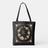 Maßgeschneiderte Gold Floral & Leaf Monogramm Tasche (Rückseite)
