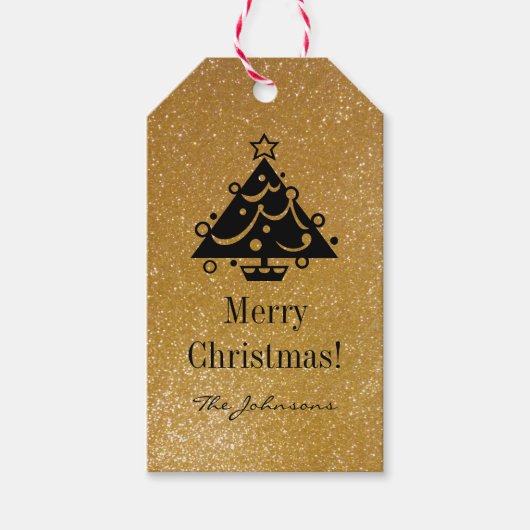 Maßgeschneiderte Gold Glitzer Weihnachtsbaumgesche Geschenkanhänger (Vorderseite)
