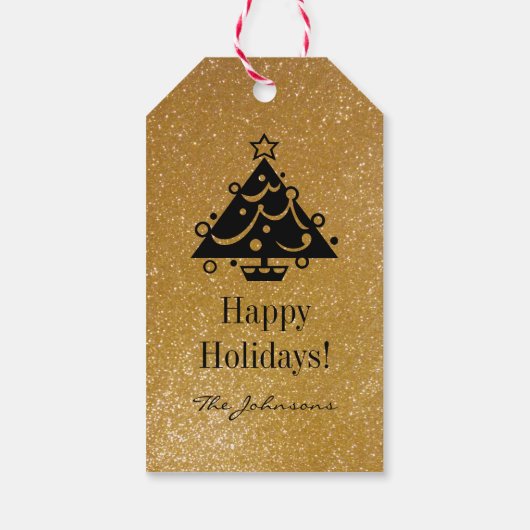 Maßgeschneiderte Gold Glitzer Weihnachtsbaumgesche Geschenkanhänger (Rückseite)
