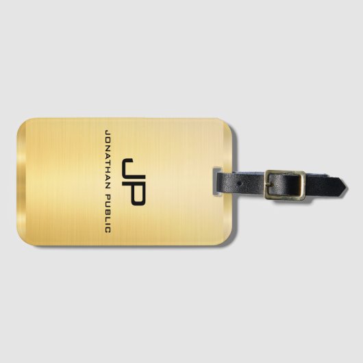 Maßgeschneiderte Gold Look Moderne Monogram Vorlag Gepäckanhänger (Vorderseite (Horizontal))