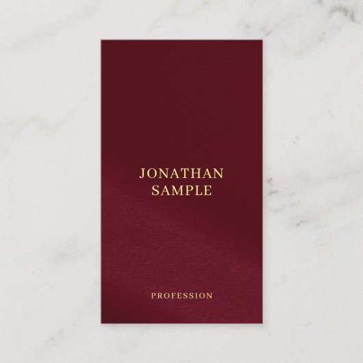 Maßgeschneiderte Gold Look Text Burgundy Vorlage Visitenkarte (Vorderseite)