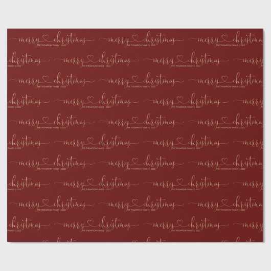Maßgeschneiderte Gold Red Heart Script Frohe Weihn Geschenkpapier (Flach)