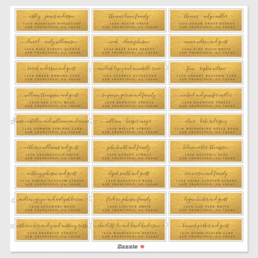 Maßgeschneiderte Gold Wedding Guest Address Labels (Blatt)
