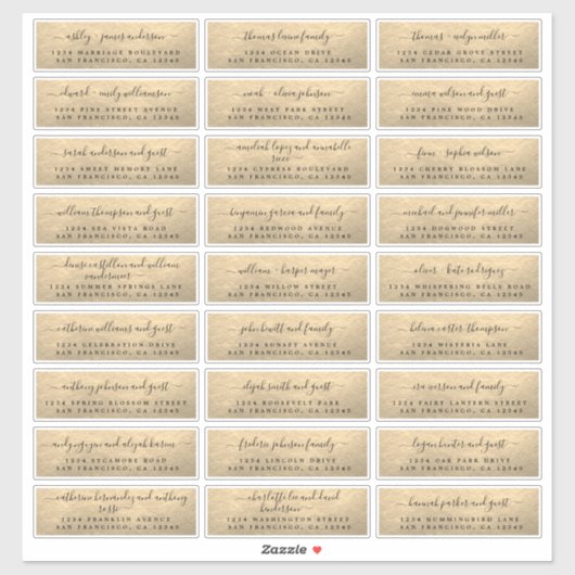 Maßgeschneiderte Gold Wedding Guest Address Labels (Blatt)