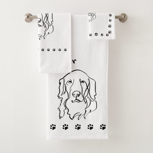 Maßgeschneiderte Golden Retriever Line Art Badhandtuch Set (Insitu)